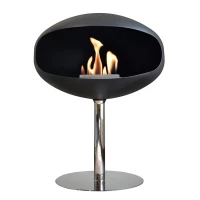 Cocoon Pedestal Matte Black with Steel Pedestal - A modern floor-standing bioethanol fireplace with a sleek design and stainless