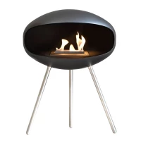 Cocoon Terra Matte Black with Steel Legs – Modern Floor-standing Bioethanol Fireplace