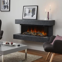 Winchester 1600 Gray Marble Electric Fireplace with remote control and sleek wall-mounted design.