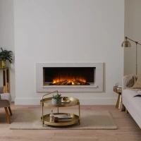 Holbury 1200 Electric Fireplace Suite by British Fires in a sleek white finish, featuring a built-in one-sided design with remot