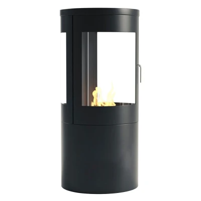 ScandiFlames Columbus Bioethanol Stove with 360-degree view in black, featuring a modern design and efficient heating.