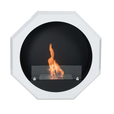 Okto Octagonal Fireplace - ScandiFlames | Buy Now Okto Octagonal Fireplace by ScandiFlames, a white wall-mounted bioethanol fireplace with a modern octagonal design.