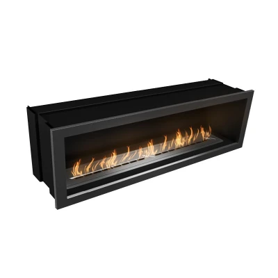 Icon Slimline Firebox SFB1650 brushed steel bioethanol fireplace, built-in one-sided design