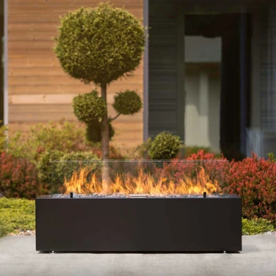 Galio Black Gas Fireplace in Corten (Rust) finish – stylish outdoor freestanding gas fireplace with manual control.