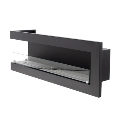 ScandiFlames Corner Fireplace 115 cm - Left, built-in bioethanol fireplace in black with a sleek design.