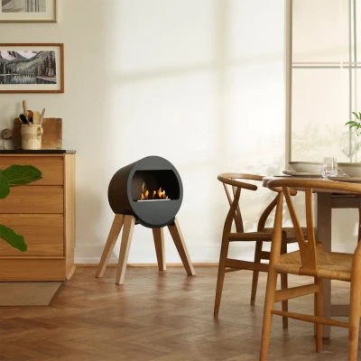 Aduro B2 Freestanding Bioethanol Fireplace in black with a sleek, modern design and clean-burning flame.