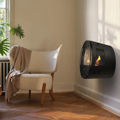 Aduro B1 wall-mounted bioethanol fireplace in black with a 1-litre capacity and manual control.