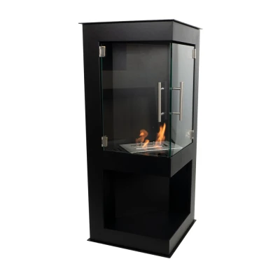 Alaska Corner Bioethanol Stove Fireplace by ScandiFlames – a sleek black bioethanol stove designed for corner placement.