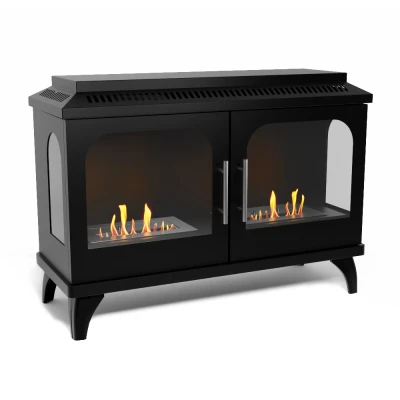 Atlanta Double Bioethanol Stove by ScandiFlames – a sleek black bioethanol stove with a 3-litre capacity and 6-hour burn time.