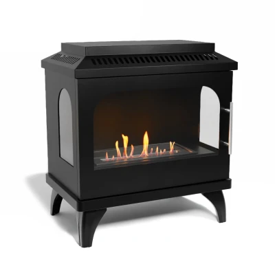 Atlanta Single Bioethanol Stove by ScandiFlames in black, featuring a modern design and eco-friendly heating.