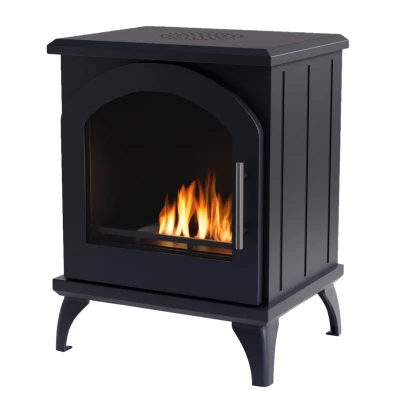 Austin Black Freestanding Bioethanol Stove by ScandiFlames, featuring a sleek black finish and clean-burning bioethanol flame.