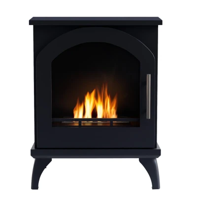 Austin Black Freestanding Bioethanol Stove by ScandiFlames, featuring a sleek black finish and clean-burning bioethanol flame.