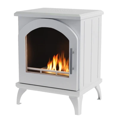 Austin White Freestanding Bioethanol Stove by ScandiFlames, a stylish and eco-friendly heating solution with manual control.