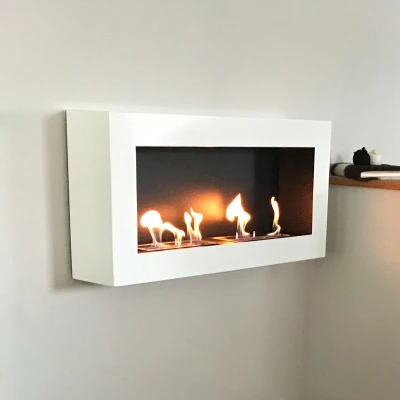 ScandiFlames Large White Wall Bioethanol Fireplace - Buy Now ScandiFlames Large White Wall Mounted Bioethanol Fireplace - 90 cm, sleek modern design, 3-litre burner, manual control.