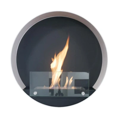 ScandiFlames Delaware White Round Wall Mounted Biofireplace – modern, eco-friendly heating solution with a sleek design.