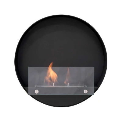 Delaware S Round Design Fireplace by ScandiFlames, a sleek Ø50 cm wall-mounted bioethanol fireplace in black.