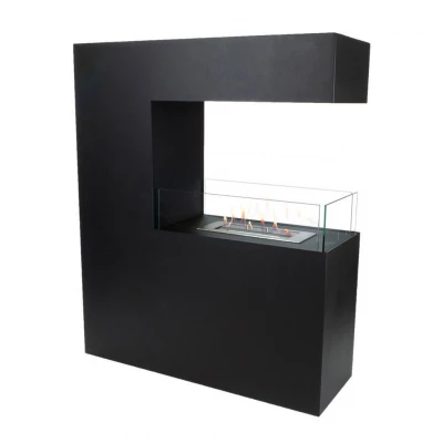 Tall Black Room Divider Bio Fireplace by ScandiFlames, a sleek and stylish freestanding bioethanol fireplace with a black finish