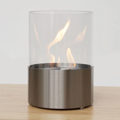 Kennington Round Tabletop Bioethanol Fireplace by ScandiFlames in a sleek steel finish, offering a stylish and compact heating s