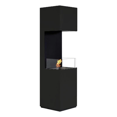 ScandiFlames Open 3-Sided Bio Fireplace - Black, a modern freestanding bioethanol fireplace with a three-sided open view and man