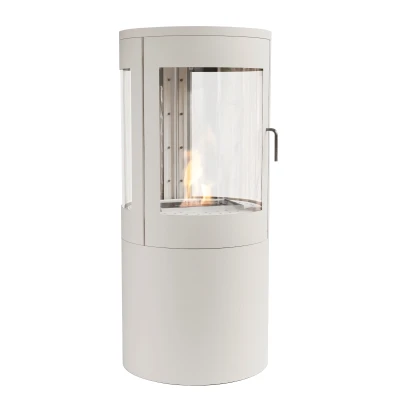 ScandiFlames Bio Wood Stove in White with 360° Flameview, featuring a sleek design and real flame effect.