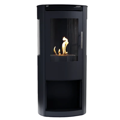 ScandiFlames Lincoln Black bioethanol stove – sleek, freestanding fireplace with a modern black design, 1-litre capacity, and 4.