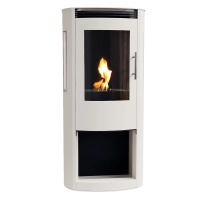 Lincoln Bioethanol Wood-burning Stove in White by ScandiFlames, featuring a sleek design with a clean-burning flame.