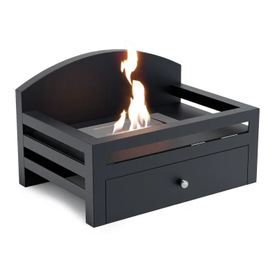 Kingston Freestanding Bioethanol Grate by ScandiFlames in black, designed for existing fireplaces with a manual control system.