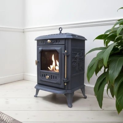 Ulvik Cast Iron Bioethanol Fireplace by ScandiFlames in black, featuring a sleek and modern design for eco-friendly heating.