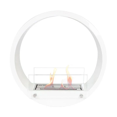 Round Built-in Bio Fireplace - White by ScandiFlames, a two-sided bioethanol fireplace with manual control in an elegant white f