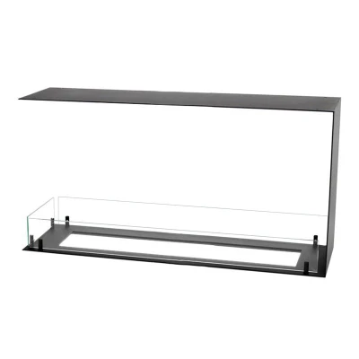 Foco Room Divider 1100 Medium bioethanol fireplace in a sleek black finish, designed as a built-in room divider with a three-sid