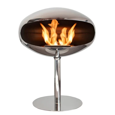 Cocoon Pedestal - Polished Steel bioethanol fireplace with a sleek, freestanding design and polished steel finish.