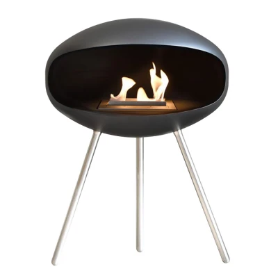Cocoon Terra Matte Black with Steel Legs – Modern Floor-standing Bioethanol Fireplace