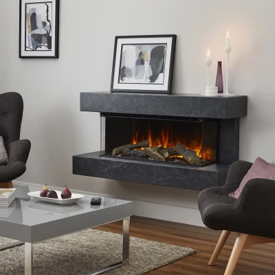 Winchester 1200 Grey Marble Electric Fireplace with a sleek grey marble finish, perfect for wall-mounted installation.