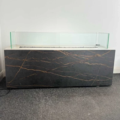 Cabo Laurent DEMO freestanding outdoor bioethanol fireplace in brushed steel, featuring automatic control and a 9.4 kW heat outp