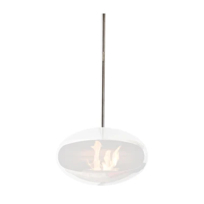 Cocoon Fires Ceiling Mount and Holder in polished stainless steel for secure and stylish fireplace installation.