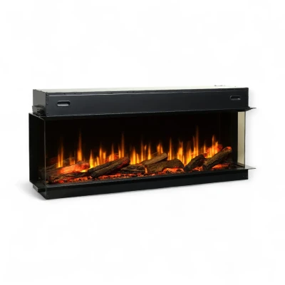 Dimplex Ignite Ultra 60 electric fireplace with multi-sided installation and remote control.