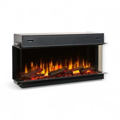 Dimplex Ignite Ultra 50 electric fireplace in black, featuring a multi-sided built-in design with remote and app control.