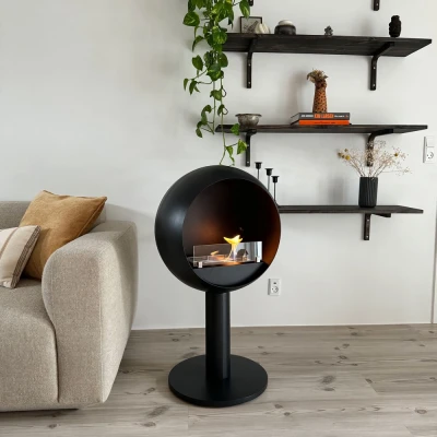 Edmonton Freestanding Bioethanol Fireplace by ScandiFlames in a sleek black finish, offering a modern and stylish heating soluti