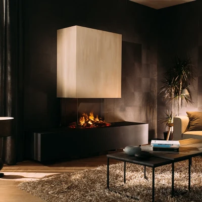Faber e-MatriX Mood 800-500 III water vapour fireplace with realistic flame effect and smart controls.