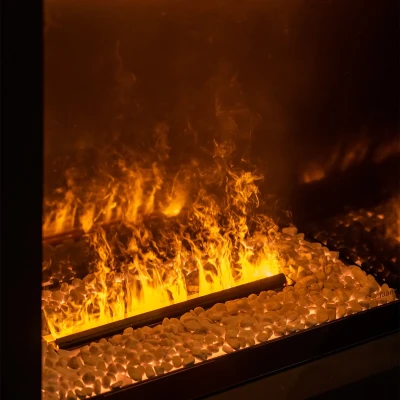 Faber e-MatriX Mood 800-650 I water vapour fireplace with realistic flame effect and modern black finish.