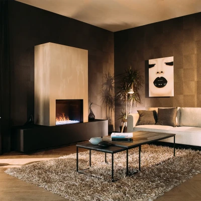 Faber e-MatriX Mood 800-500 I water vapour fireplace with realistic flame effect in a sleek black finish.