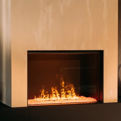 Faber e-MatriX Mood 800-500 I water vapour fireplace with realistic flame effect in a sleek black finish.