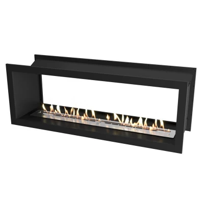 Icon Slimline Firebox FBDS1650 Black – A premium built-in see-through bioethanol fireplace with a sleek black finish.