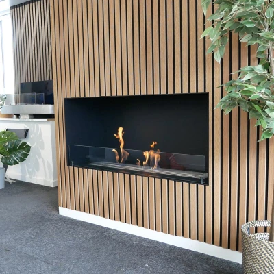 Foco One 1200 Bioethanol Fireplace | Buy Now Foco One 1200 bioethanol fireplace with black finish, designed for built-in one-sided installation.