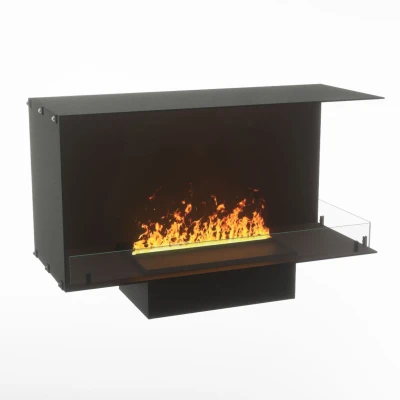 Foco Myst Corner Right 1000 by FOCO Fires – a sleek black two-sided Opti-Myst built-in vapour fireplace with realistic flame eff