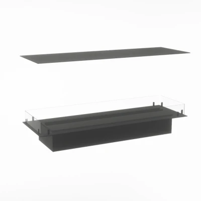 Foco Myst Four 1200 by FOCO Fires – a four-sided Opti-Myst vapour fireplace with remote control, black finish, and realistic fla