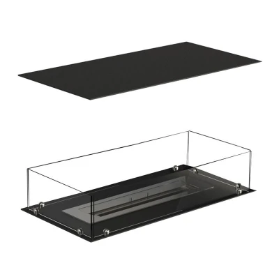 Foco Four 800 bioethanol fireplace with a sleek black design and four-sided viewing for a luxurious built-in installation.