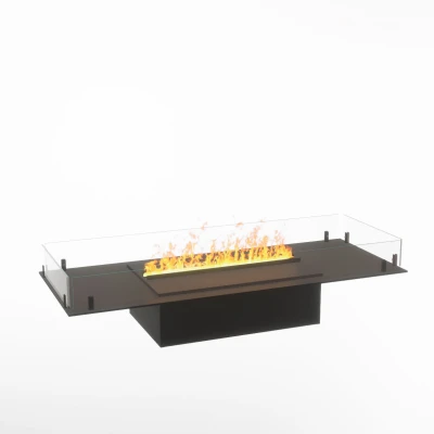 Foco Myst Free 1000 by FOCO Fires – a sleek black built-in vapour fireplace with remote control and realistic flame effect.