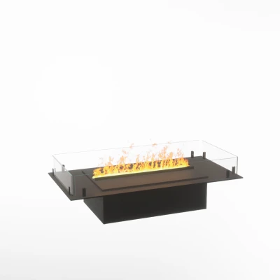 Foco Myst Free 800 Opti-myst vapour fireplace with black finish, featuring a built-in plate design and remote control operation.