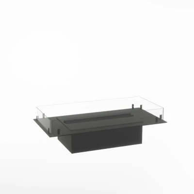 Foco Myst Free 800 Opti-myst vapour fireplace with black finish, featuring a built-in plate design and remote control operation.